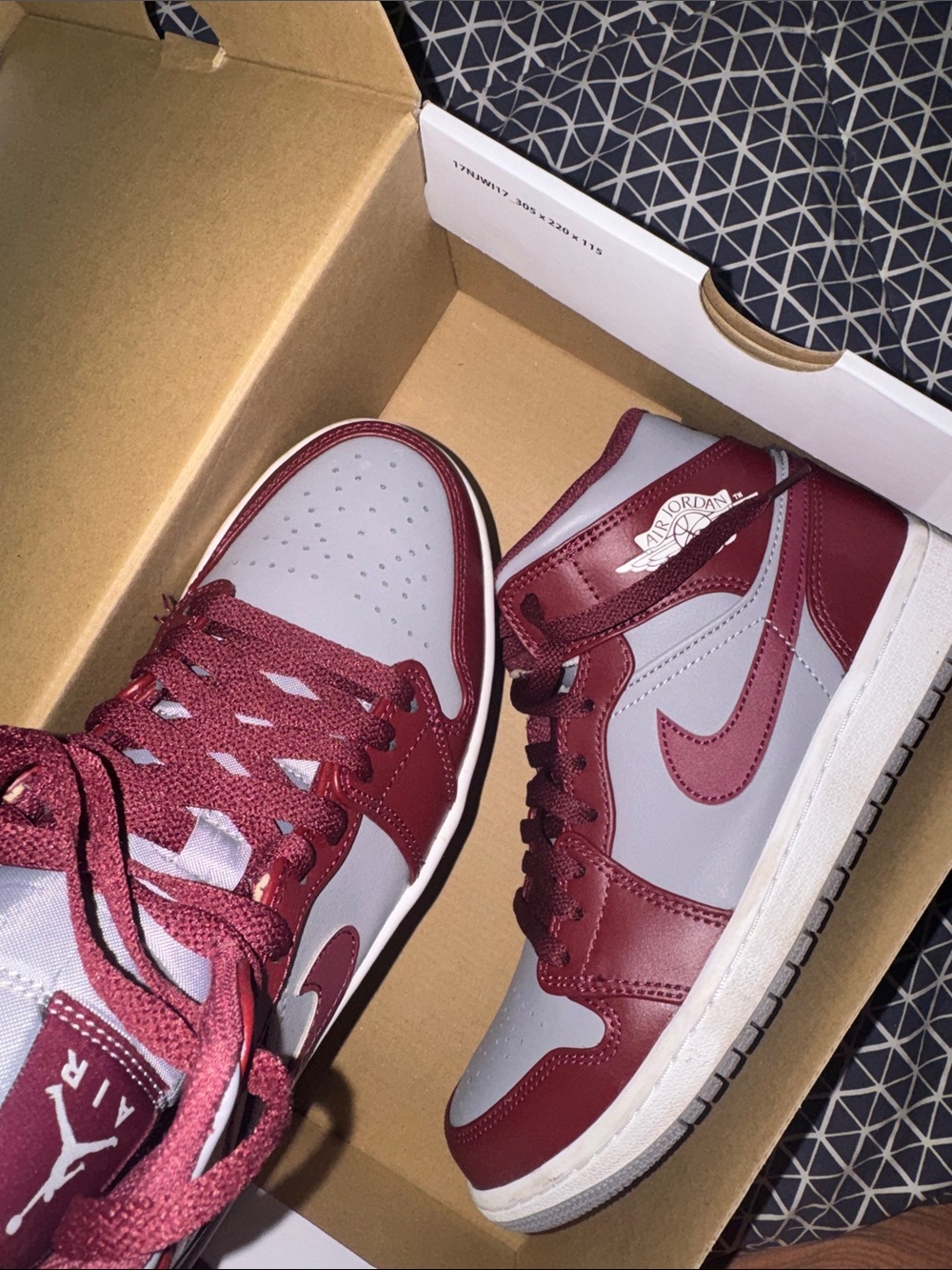 Jordan High-Top Sneakers in Maroon and Gray - Picture 4 of 5
